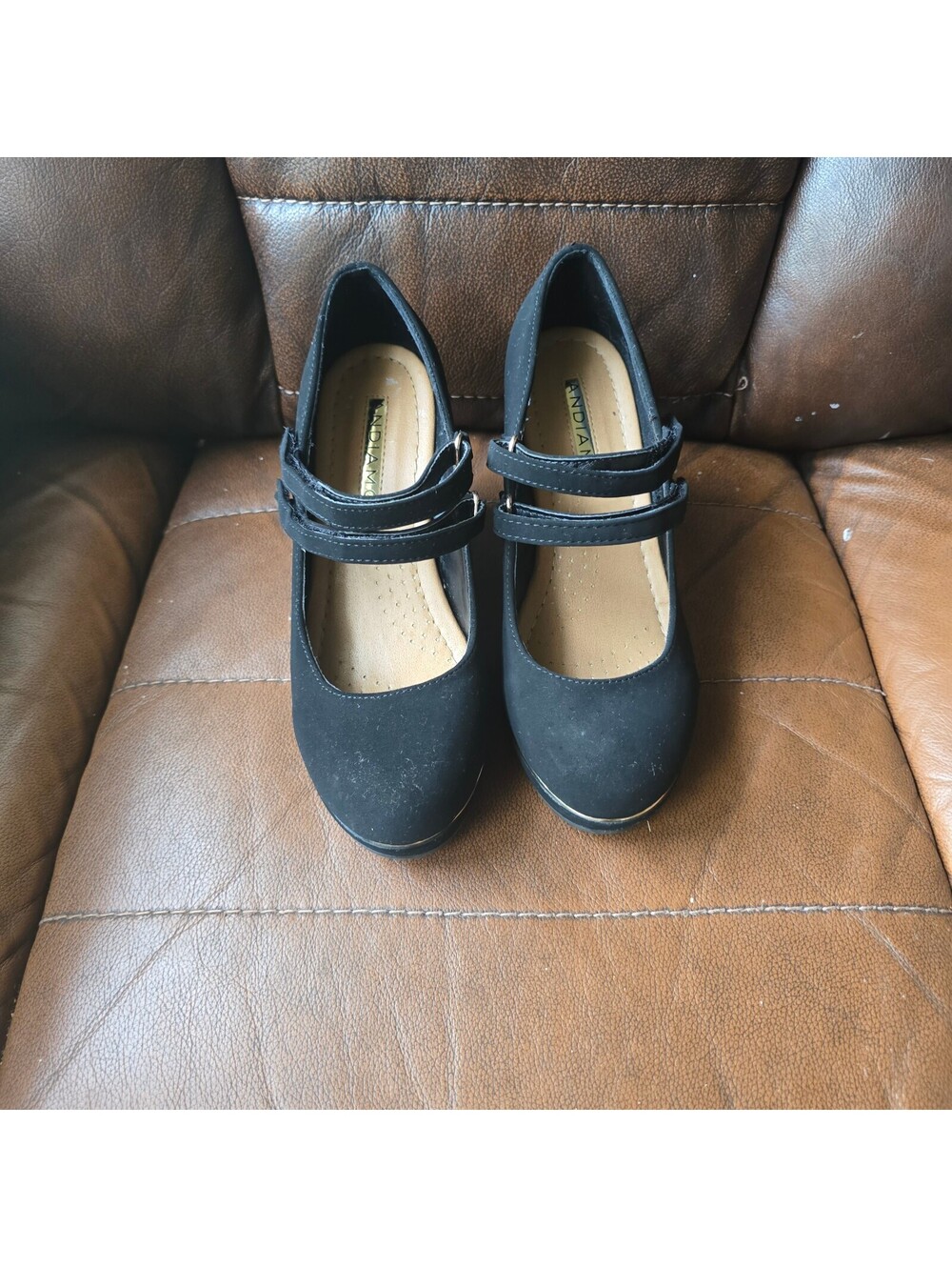 Andiamo Alydia Black Double Strap Mary Jane Wedge Heels Size 6.5